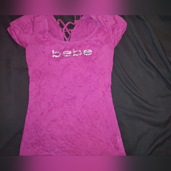 Vintage Bebe Swarovski Crystal Pink top - Picture 9 of 10